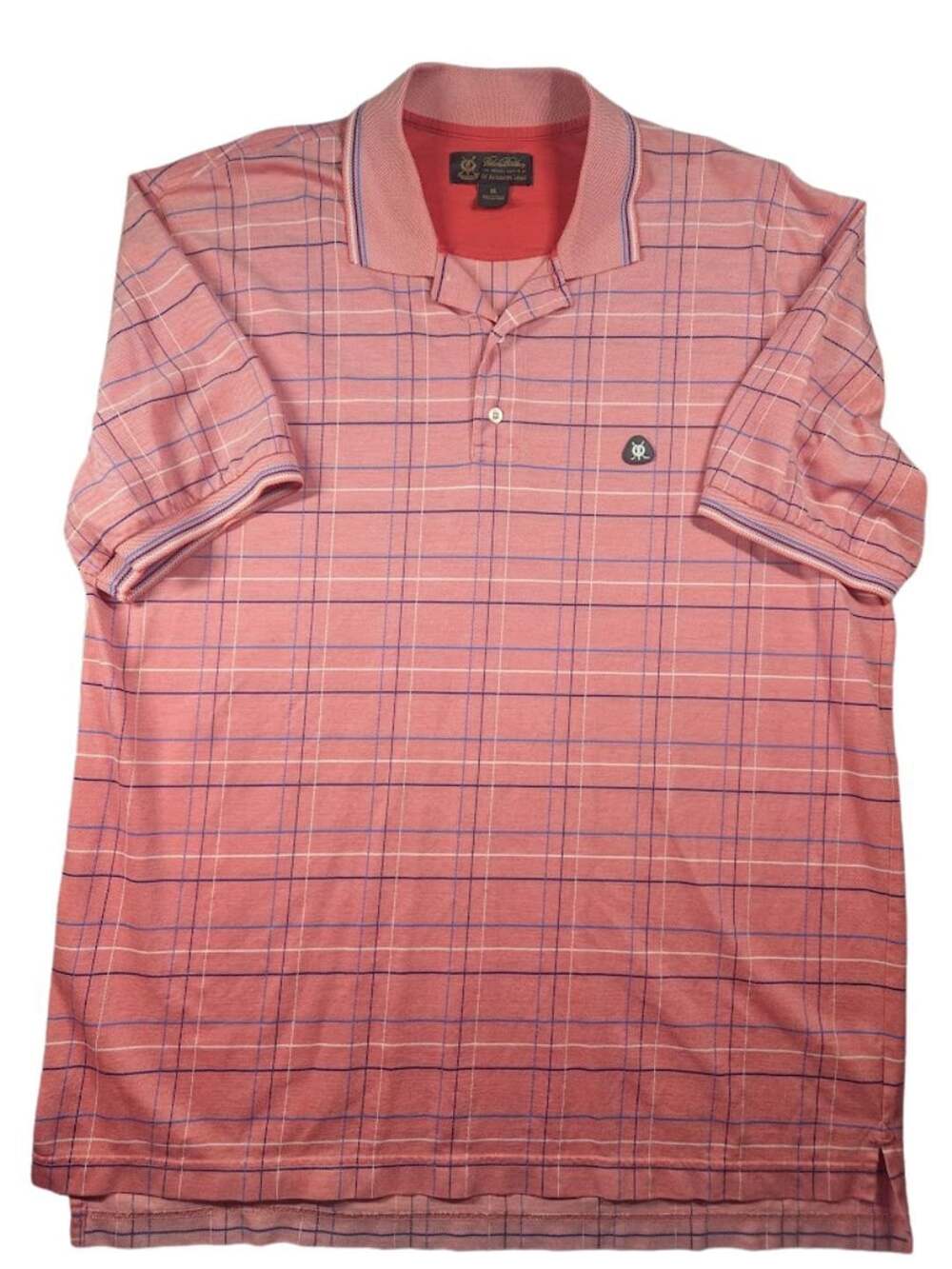 Brooks Brothers St Andrews Links Mens XL Coral Plaid 100 % Cotton Polo Shirt